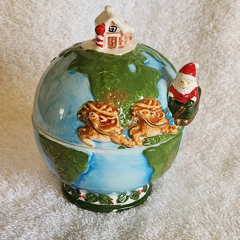 OCI Christmas Globe Santa Sleigh Reindeer Ceramic Salt & Pepper Shakers Set